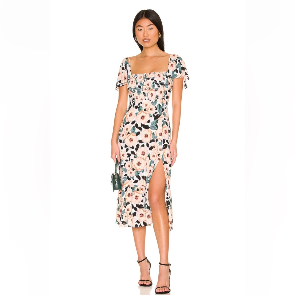 Revolve Show Me Your Mumu Brenda Midi Smocked Dress - Steel Magnolia Floral - XS